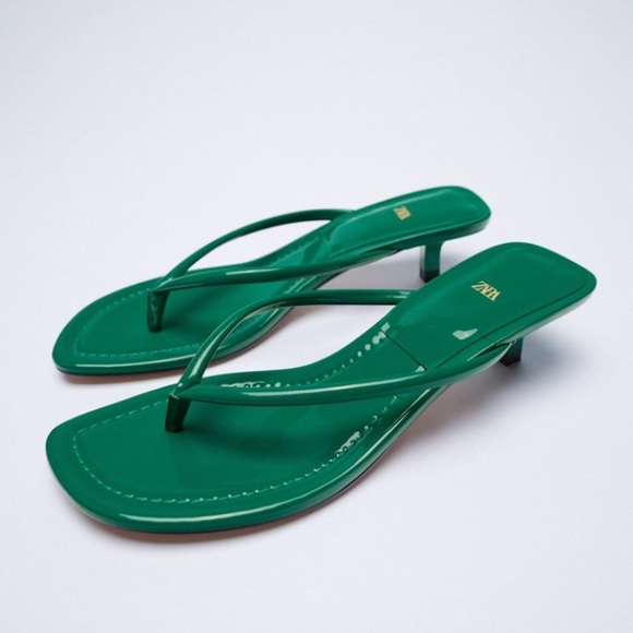 Zara Kelly green kitten heel thong sandals - Picture 1 of 6